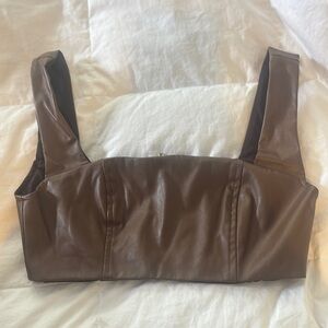 Edikted Brown Faux Leather Crop Top Size: M